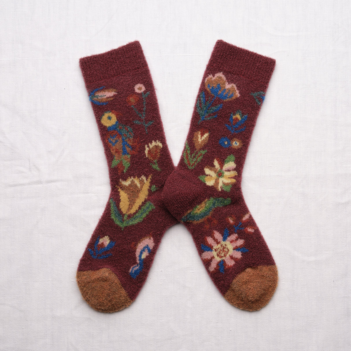 AW26 Wool Laine Bouclette Fleurs & Oiseaux Porto Crew (Warm) | BCL7-01