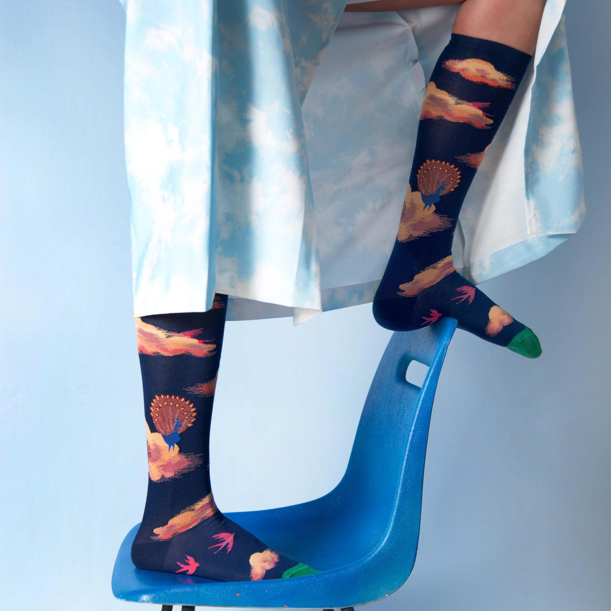 AW26 Conte Indien Nuages Bleu-Fonce Knee High | CO9-02