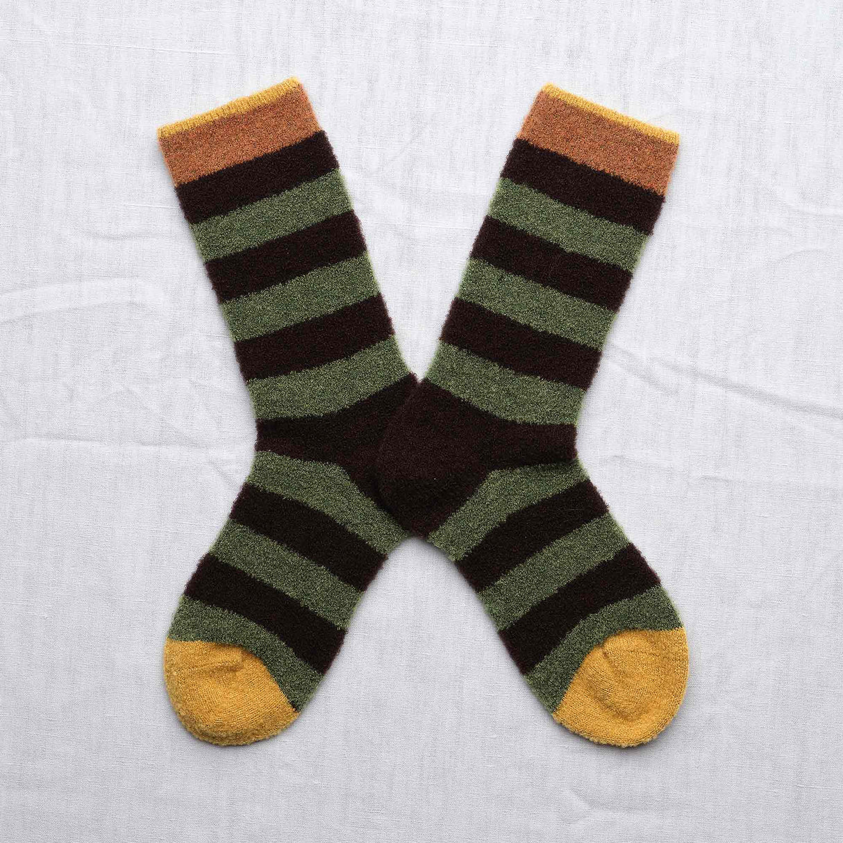 AW25 Wool Laine Bouclette Rayures Noir Vert (Warm) | BCL2-02