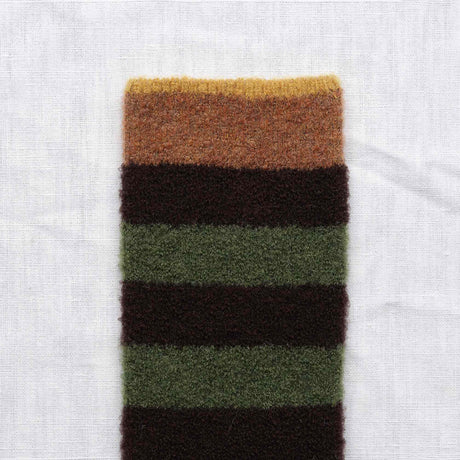 AW25 Wool Laine Bouclette Rayures Noir Vert (Warm) | BCL2-02