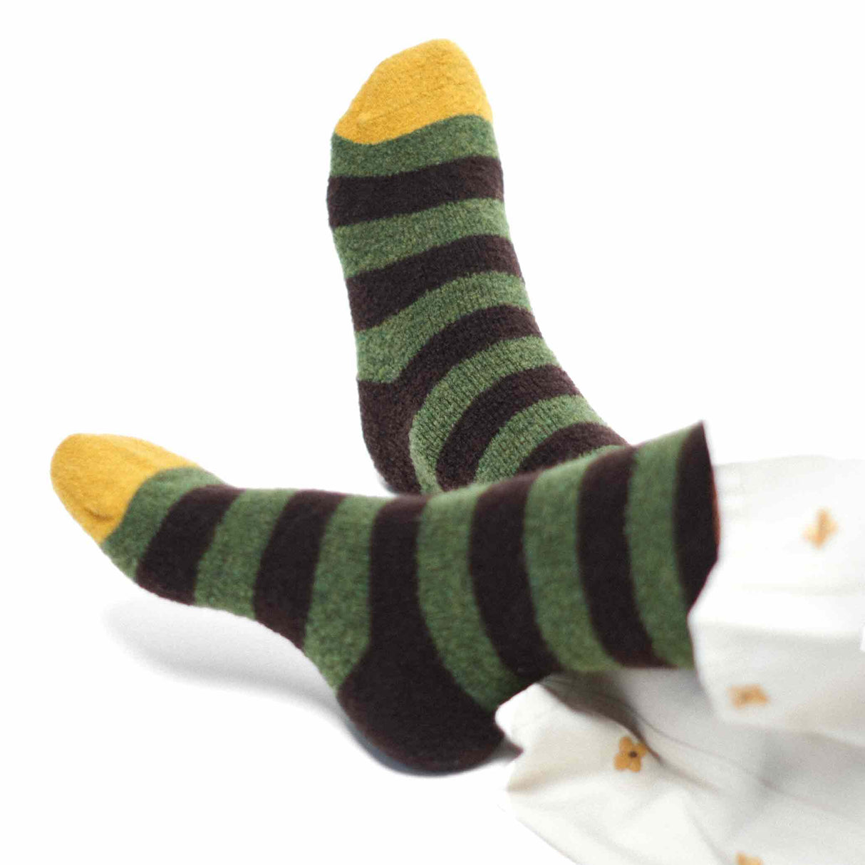 AW25 Wool Laine Bouclette Rayures Noir Vert (Warm) | BCL2-02