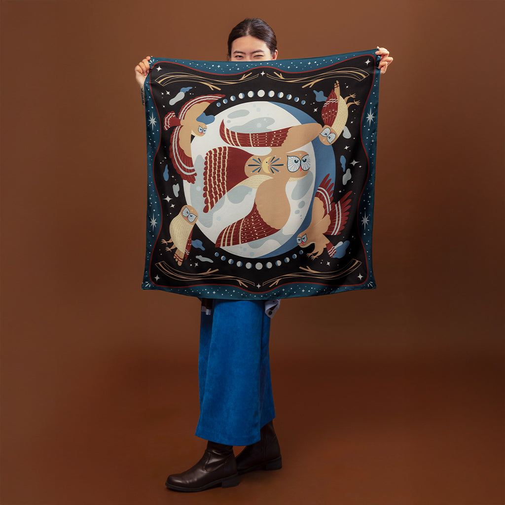 Laughing Owl Mulberry Silk Scarf