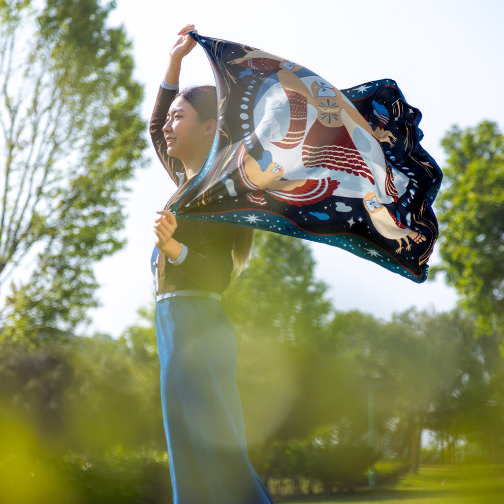 Laughing Owl Mulberry Silk Scarf