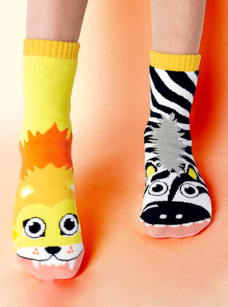 Lion & Zebra Toddler Mismatching Socks